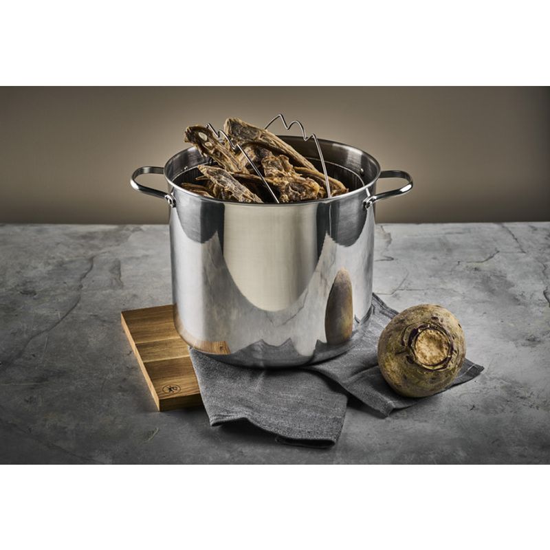 Pinnekjøttgryte 18L med Dampkurv - Stor Stålgryte til Induksjon | Glasslokk